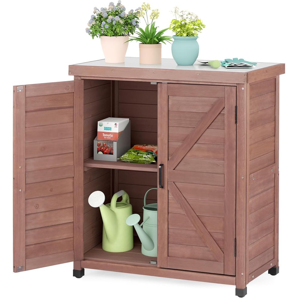 Outdoor Furniture Wood - 야외용 수납장 및 금속 상판이 있는