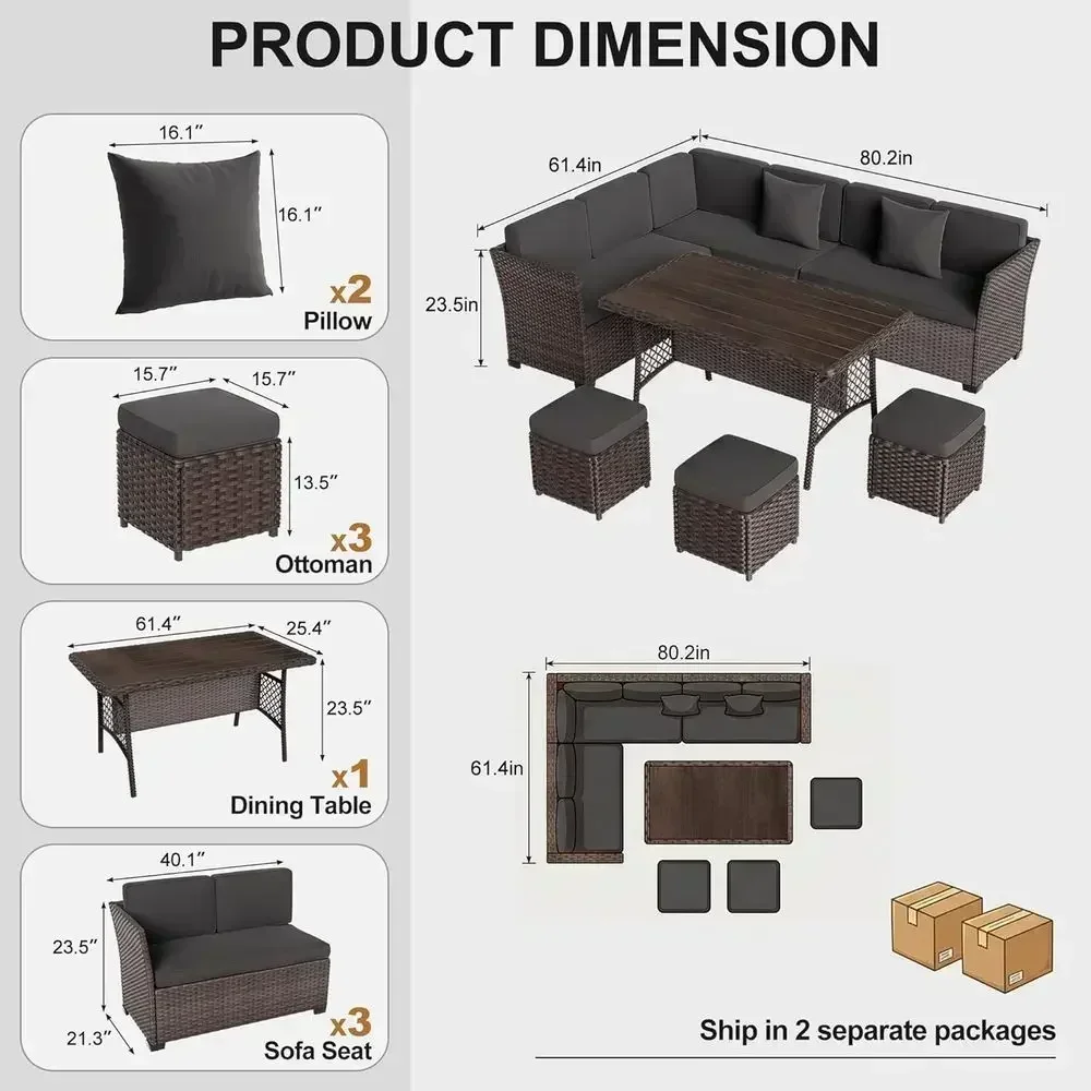 회색-갈색으로 마감된 7개의 야외용 라탄 파티오 가구  - Outdoor Furniture Metal Chairs 리뷰 및 가격