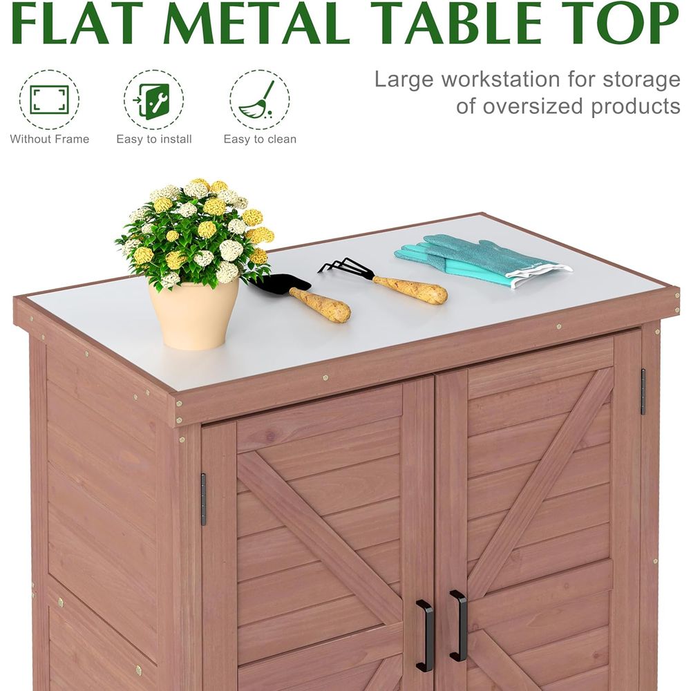야외용 수납장 및 금속 상판이 있는 화분 테이블, 목재 - Outdoor Furniture Wood 리뷰 및 가격